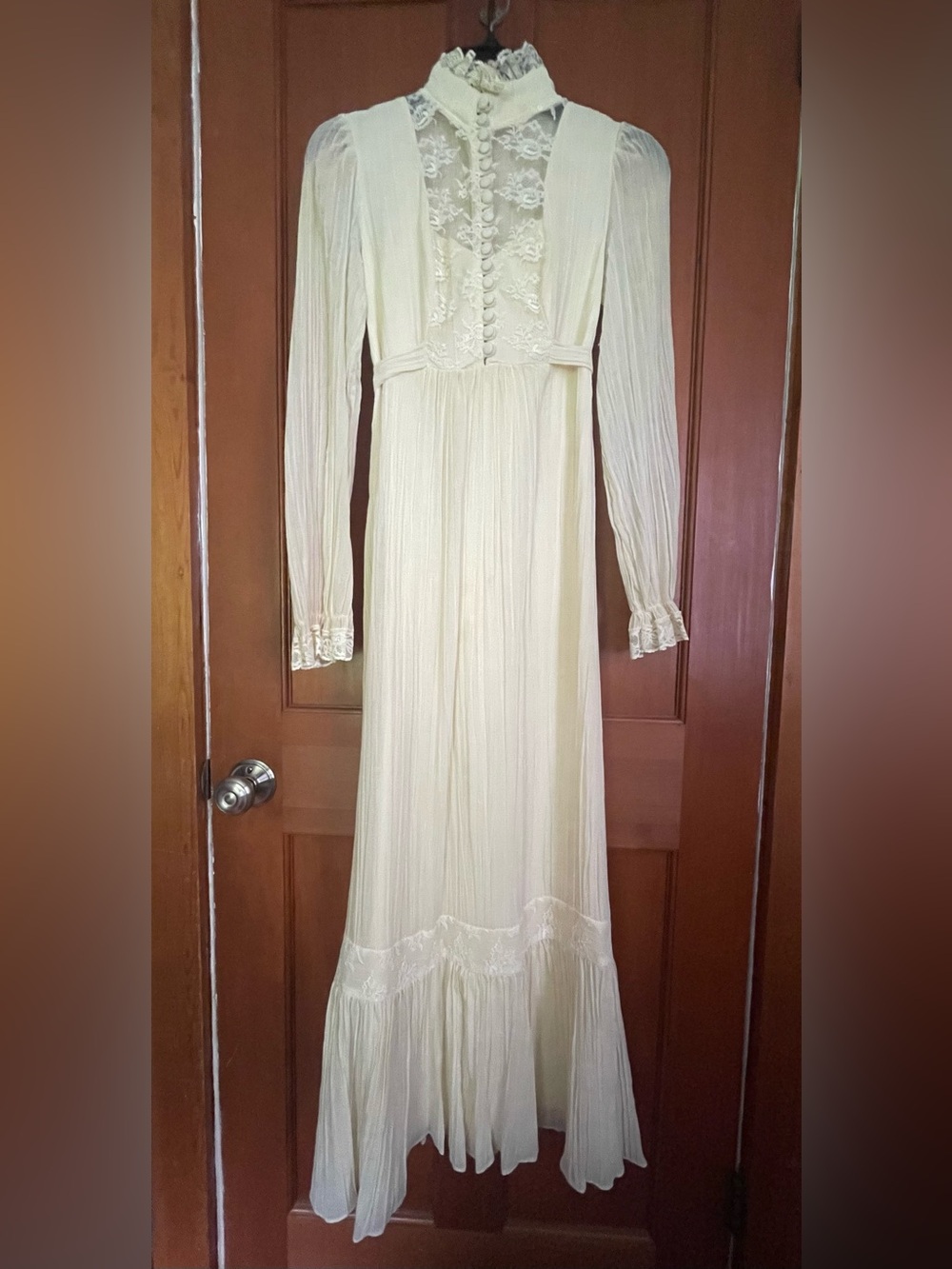 Ivory Vintage Victorian Inspired Long Sleeve Lace High Neck Dress